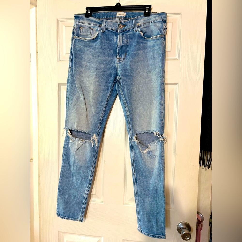 Hudson Jeans Men's Sartor Relaxed Skinny Leg Jeans Distressed Light Wash 31